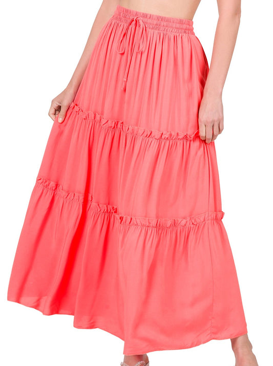 Drawstring Ruffle Maxi Skirt