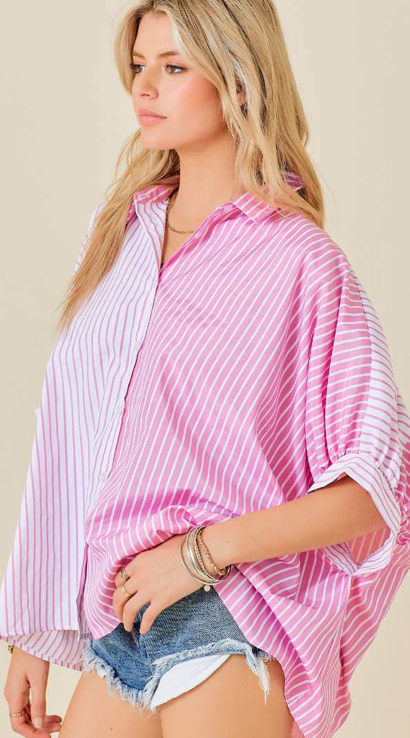 Oversized Striped Button Down Shirt