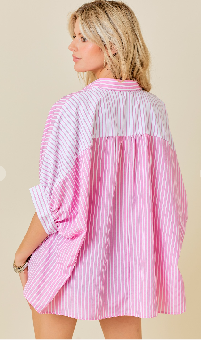 Oversized Striped Button Down Shirt